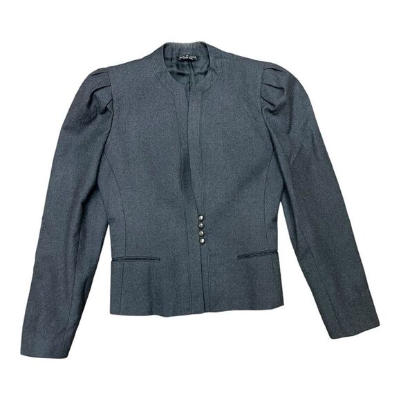 Vintage Tahari Gray Blazer Wool Mandarin Collar Size 4 Puff Sleeves - Picture 7 of 8